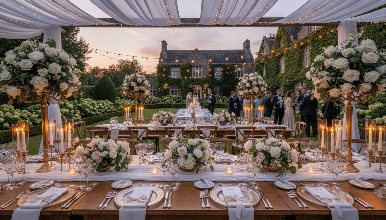 Elegantly decorated video guestbook display at wedding event with florals and professional setup