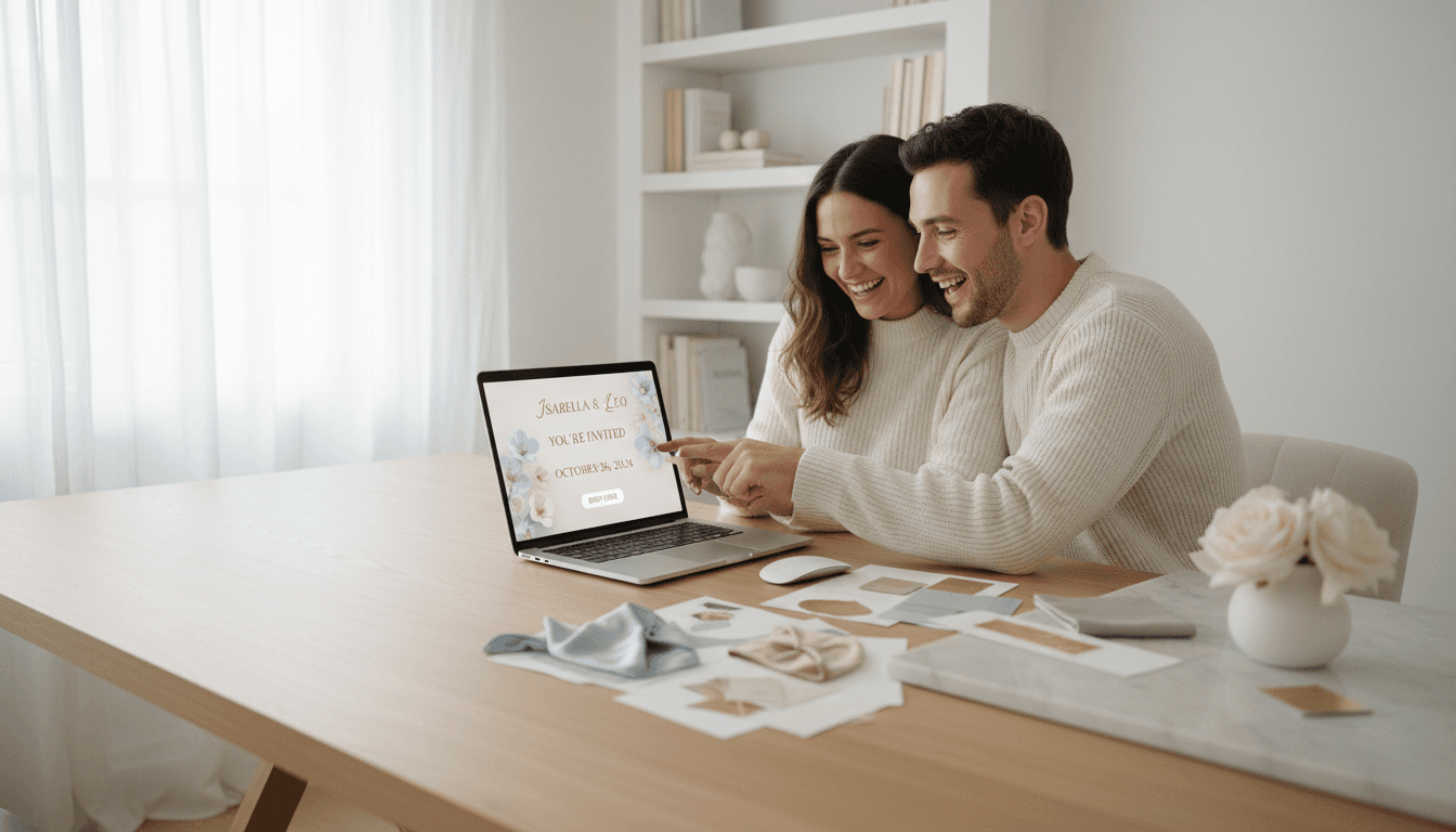 Wedding guests recording messages at video guestbook